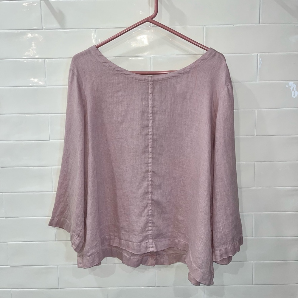 Nicole Miller Linen Top Small Back Button Up Detail Pink Blouse